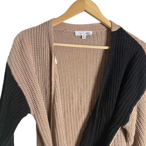 Love, Whit by Whitney Port Brown Colorblock Tie Waist Wrap Cardigan Sweater XS - Picture 7 of 13